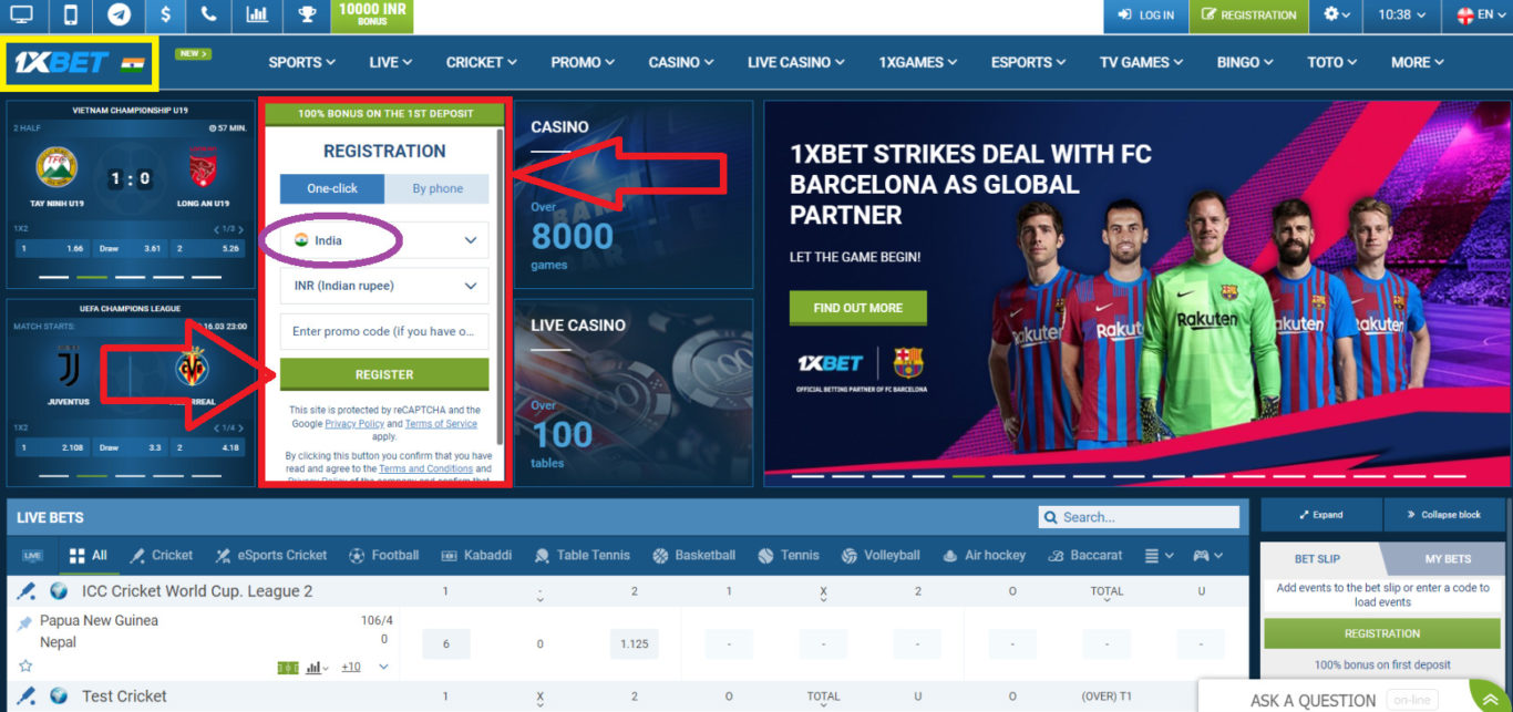 1xBet registration methods India